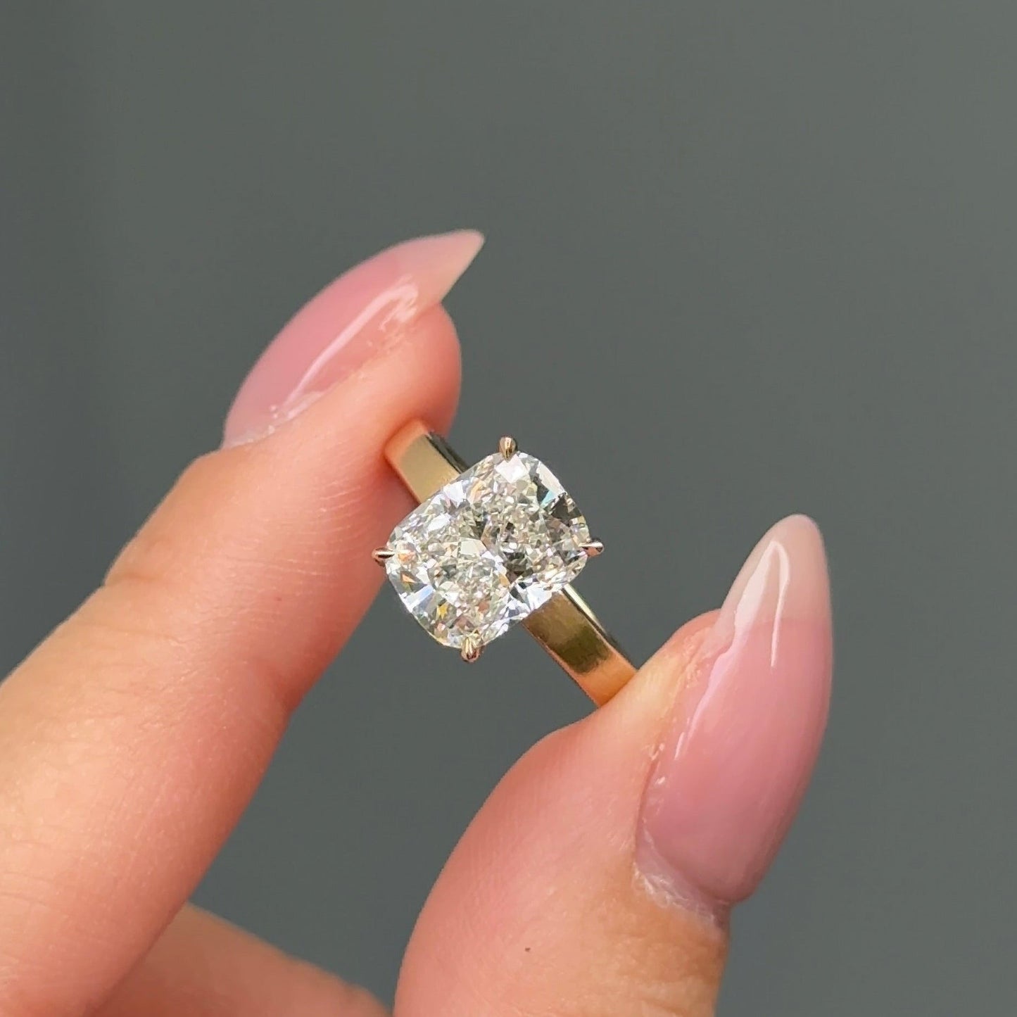 3.02 CT Elongated Cushion Hidden Halo Moissanite Engagement Ring