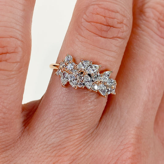 0.92 TCW Marquise & Round Cluster Moissanite Wedding Band