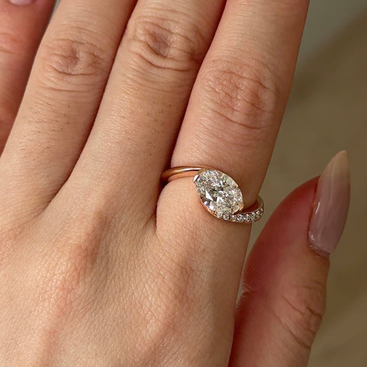 1.59 CT Oval Swirl Pave Moissanite Engagement Ring