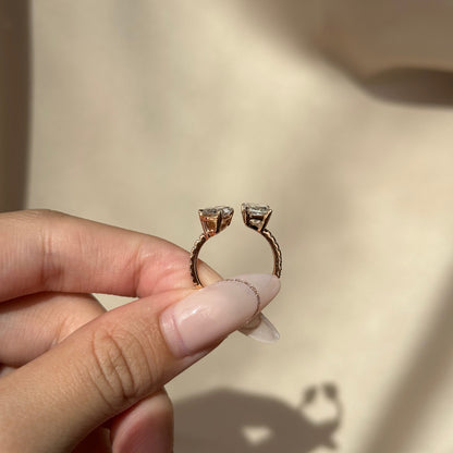 2.5 TCW Radiant & Pear Toi ET Moi & Pave Moissanite Engagement Ring