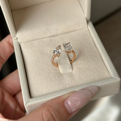 2.5 TCW Radiant & Pear Toi ET Moi & Pave Moissanite Engagement Ring