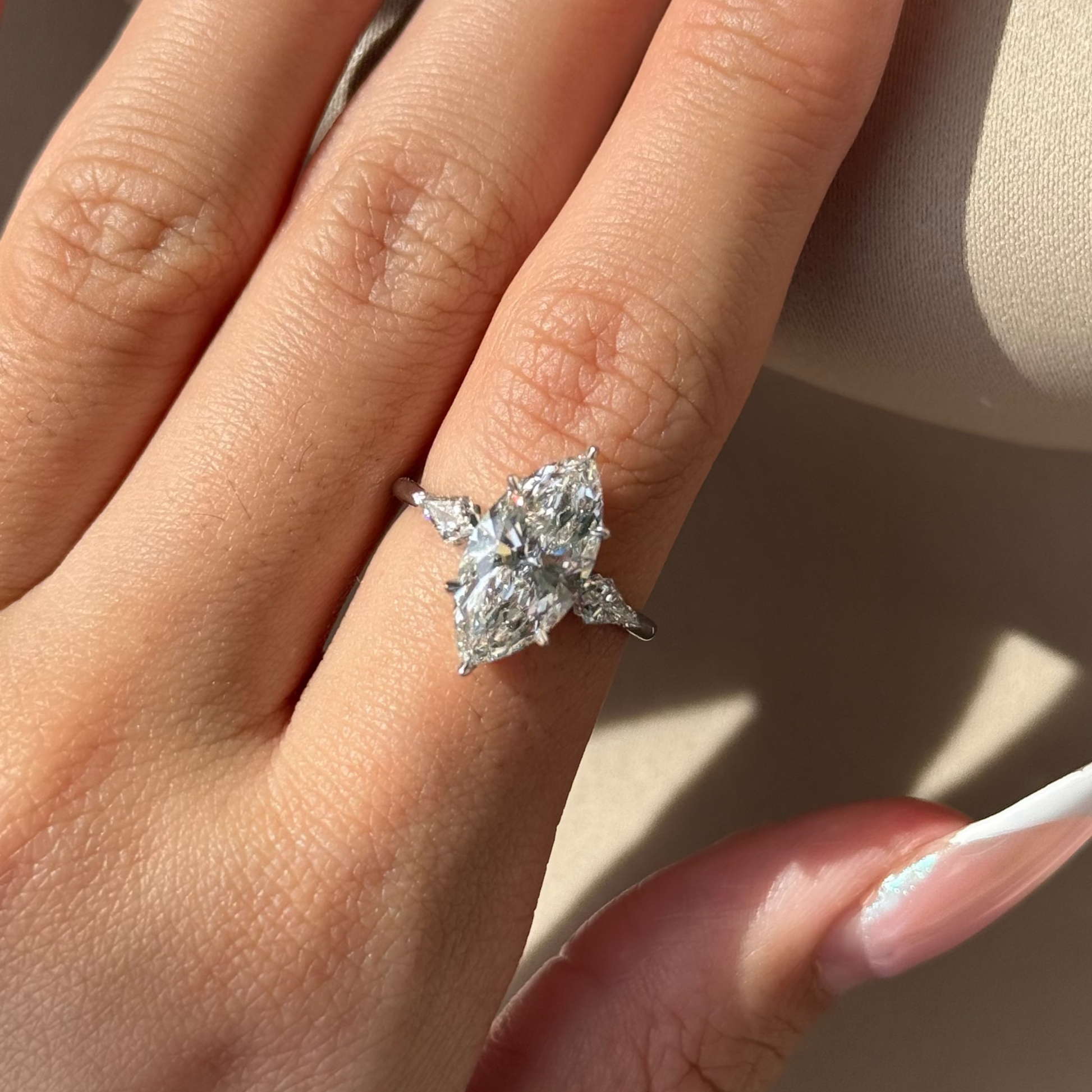 3 CT Marquise Three Stone Moissanite Engagement Ring