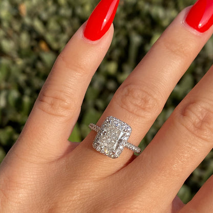 2.05 CT Radiant Halo & Pave Moissanite Engagement Ring