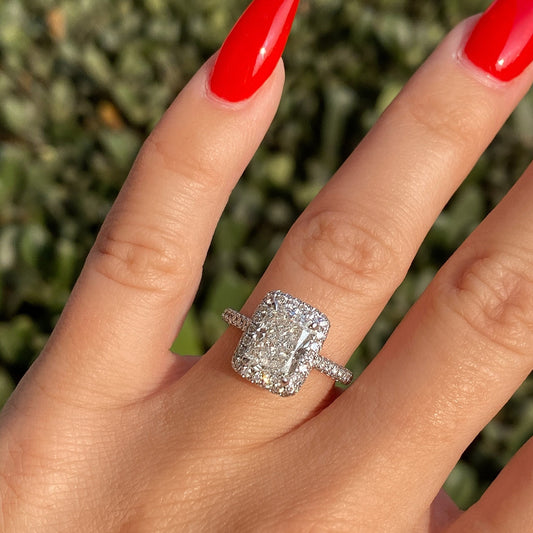 2.05 CT Radiant Halo & Pave Moissanite Engagement Ring