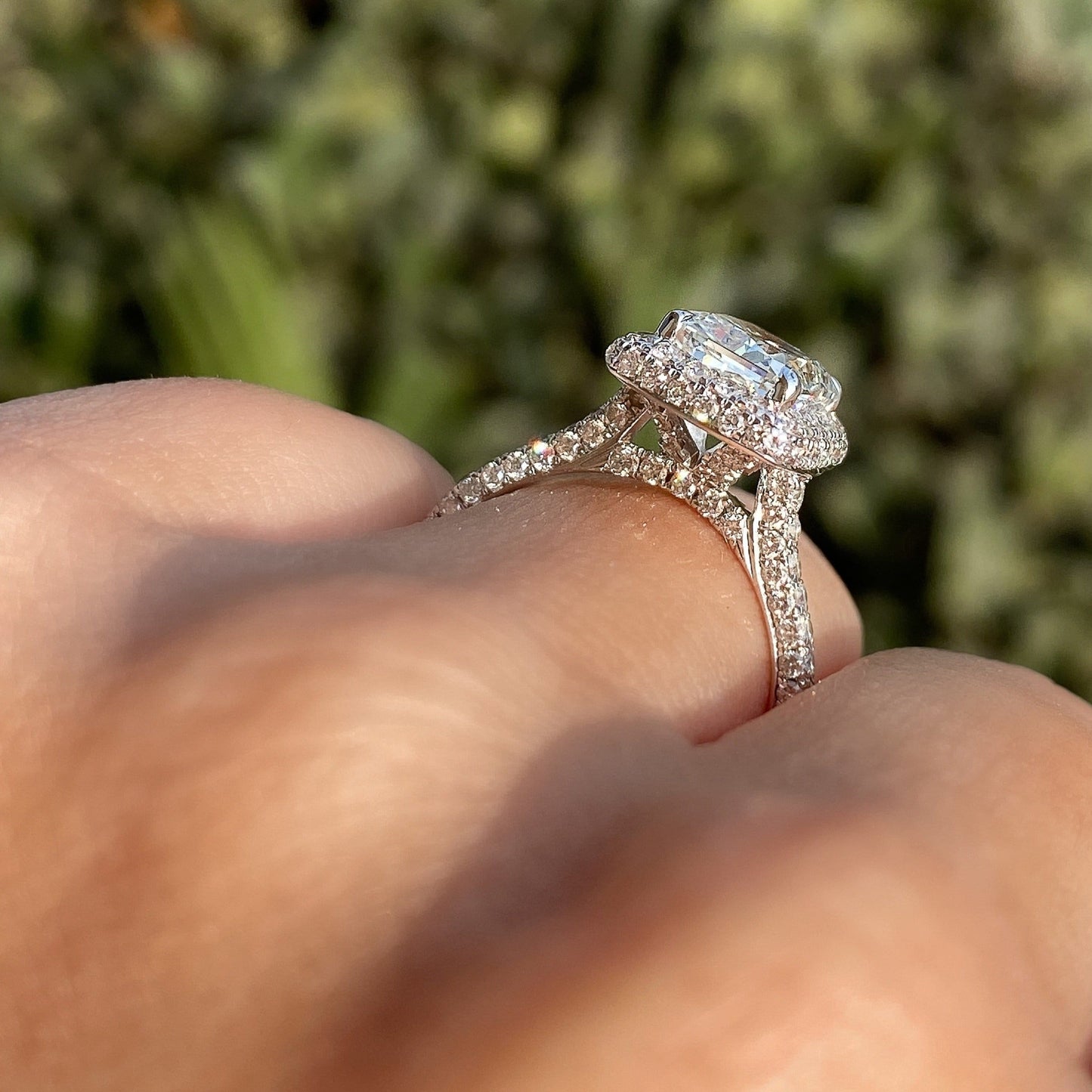 2.05 CT Radiant Halo & Pave Moissanite Engagement Ring