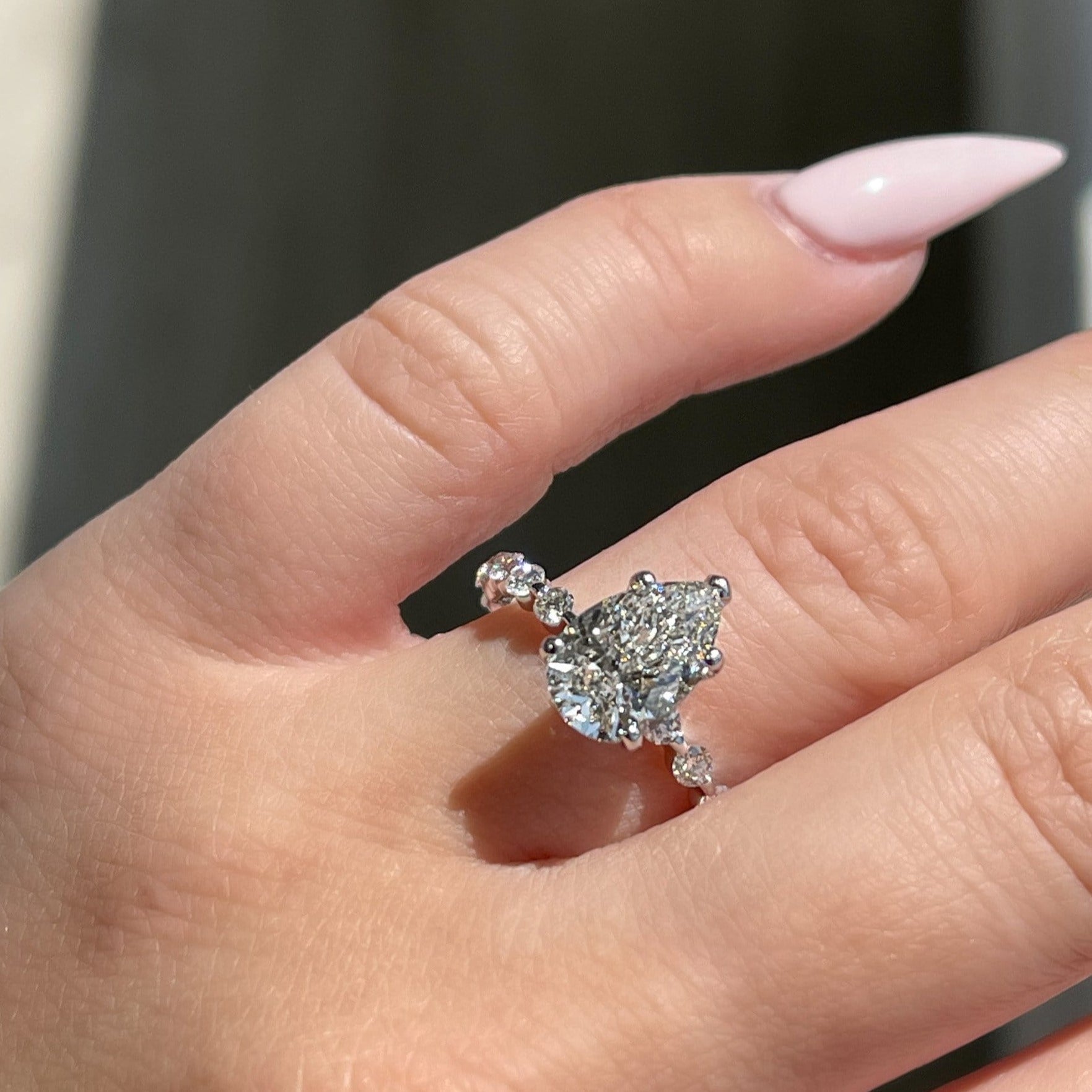 2.0 CT Pear Pave Moissanite Engagement Ring