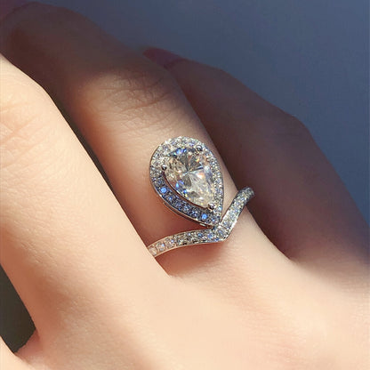1.5 CT Pear Halo & Pave Moissanite Engagement Ring