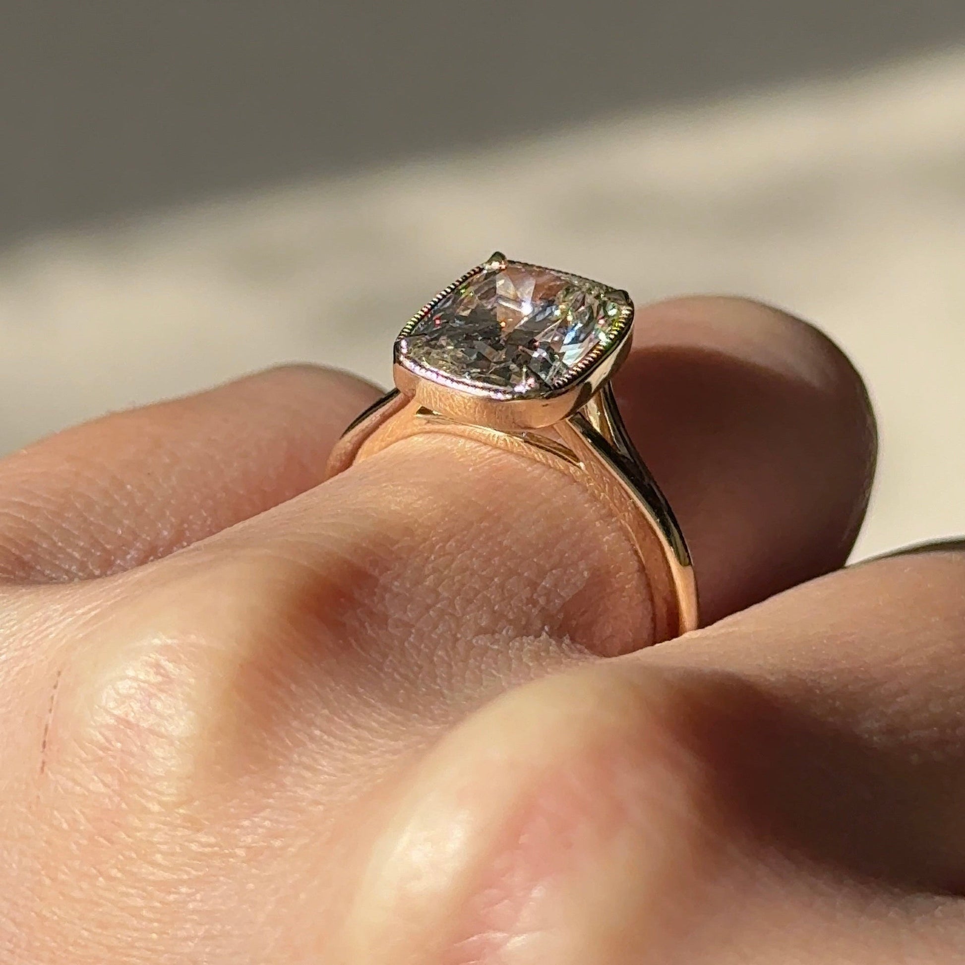 3.09 CT Elongated Cushion Bezel Moissanite Engagement Ring