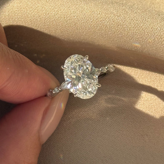 3 CT Oval Pave Moissanite Engagement Ring