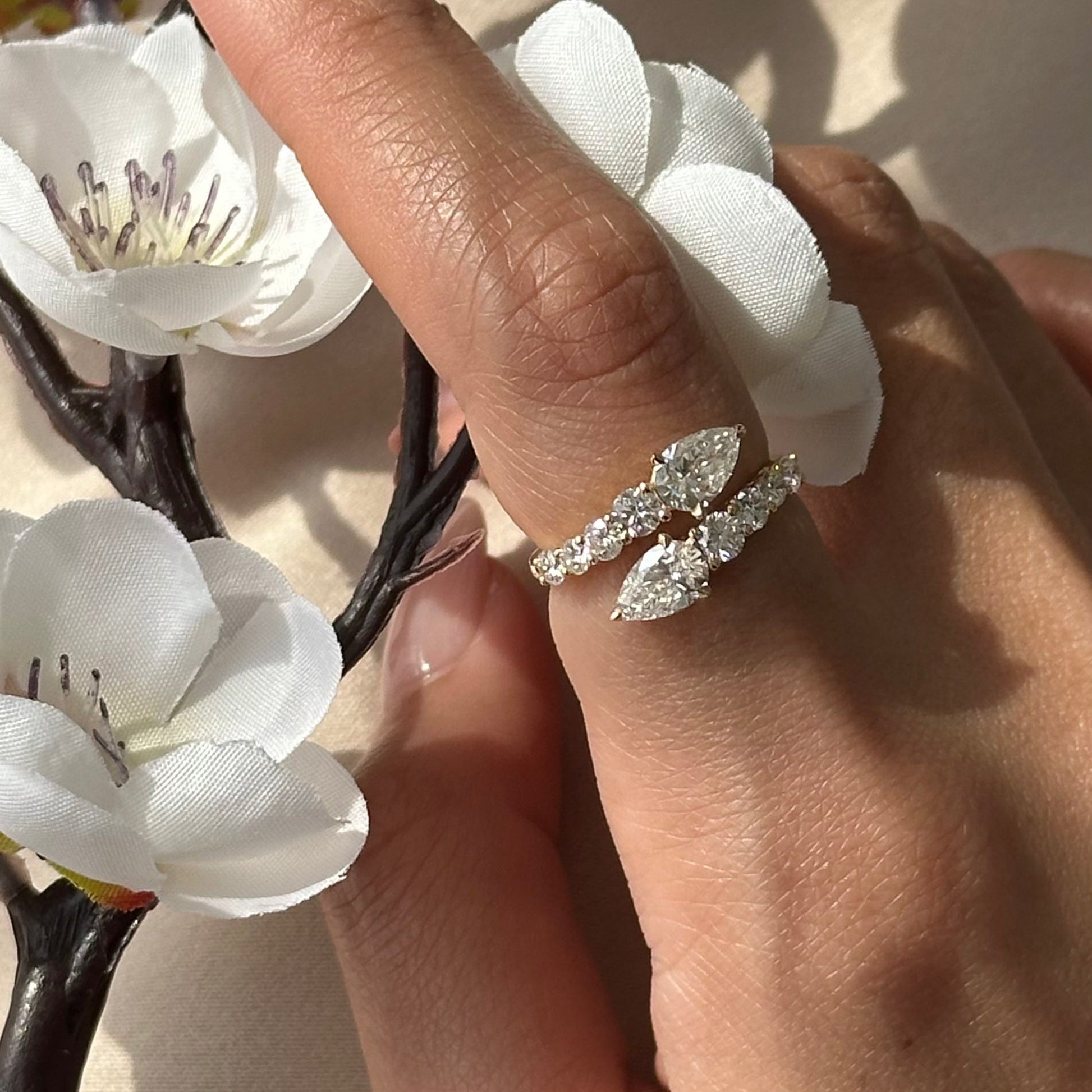 0.57 CT Pear Pave & Open Shank Moissanite Engagement Ring