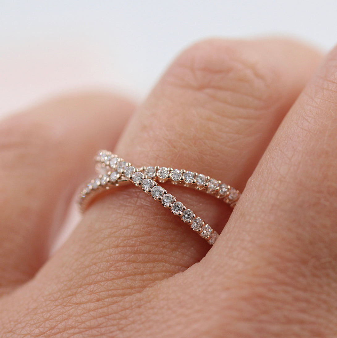 0.51 TCW Round Criss Cross Moissanite Wedding Band