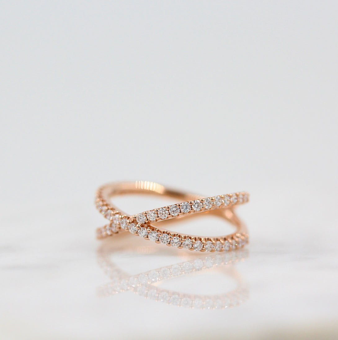 0.51 TCW Round Criss Cross Moissanite Wedding Band