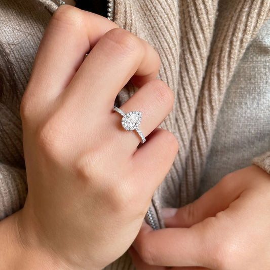 0.40 CT Pear Halo & Pave Moissanite Engagement Ring