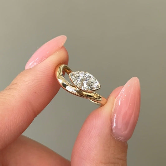 0.71 CT Marquise Half Bezel Moissanite Engagement Ring