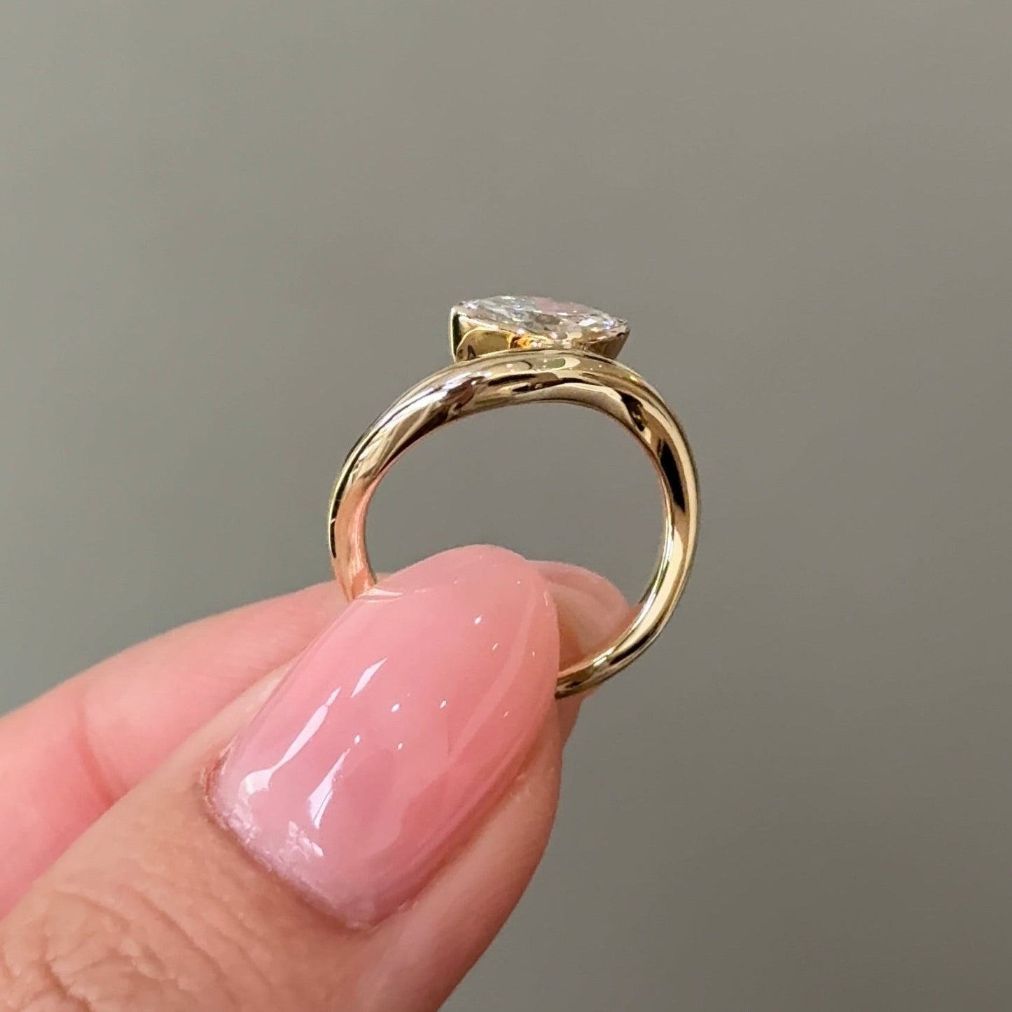 0.71 CT Marquise Half Bezel Moissanite Engagement Ring