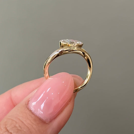 0.71 CT Marquise Half Bezel Moissanite Engagement Ring