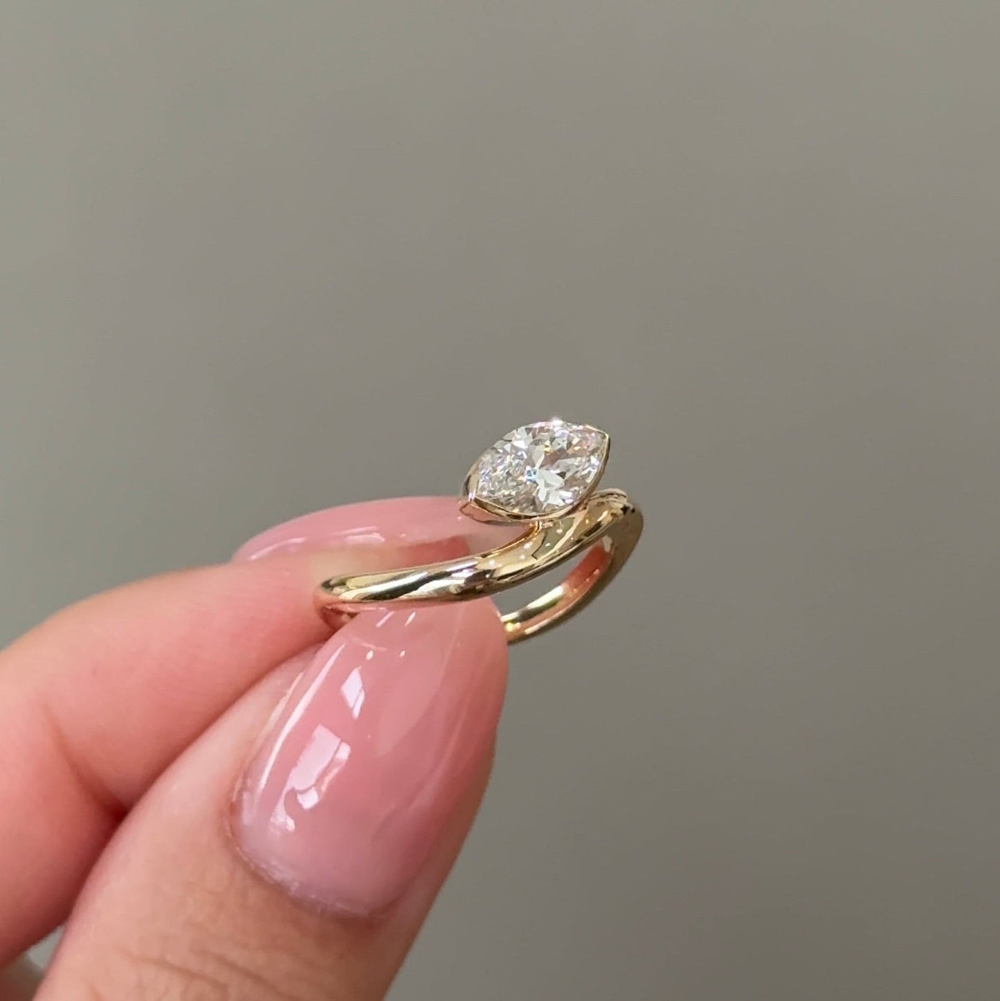 0.71 CT Marquise Half Bezel Moissanite Engagement Ring