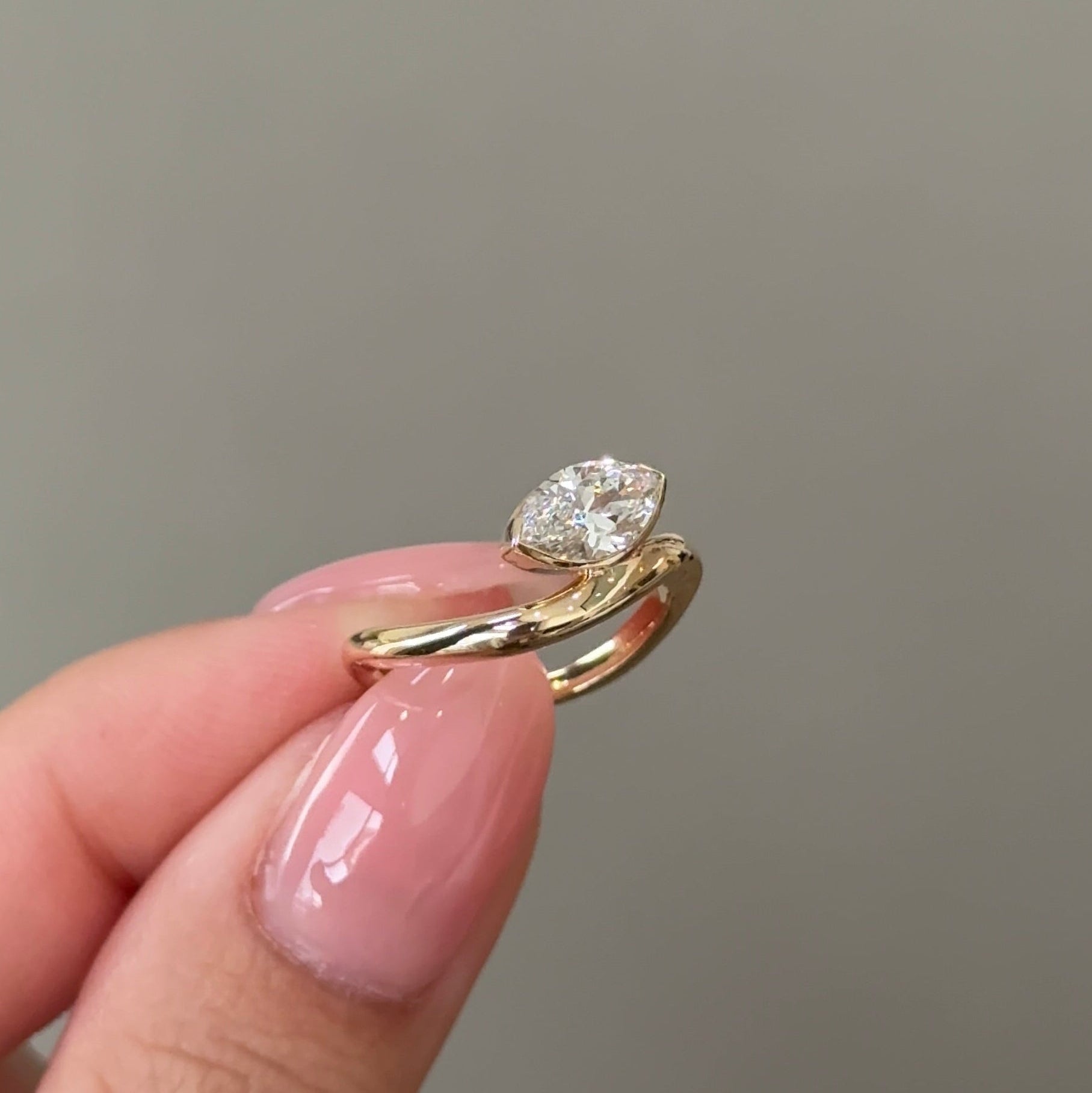 0.71 CT Marquise Half Bezel Moissanite Engagement Ring