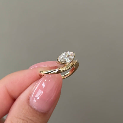 0.71 CT Marquise Half Bezel Moissanite Engagement Ring