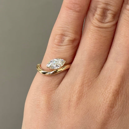 0.71 CT Marquise Half Bezel Moissanite Engagement Ring