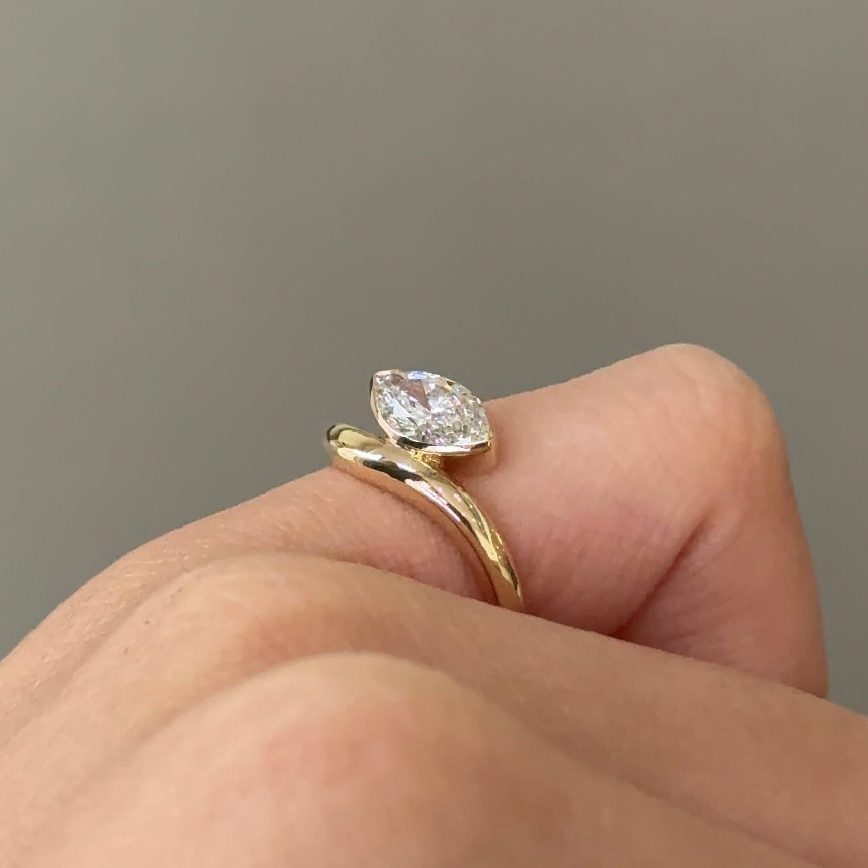 0.71 CT Marquise Half Bezel Moissanite Engagement Ring
