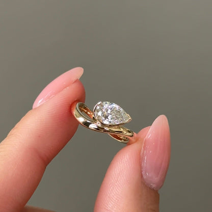 0.79 CT Pear Half Bezel Moissanite Engagement Ring