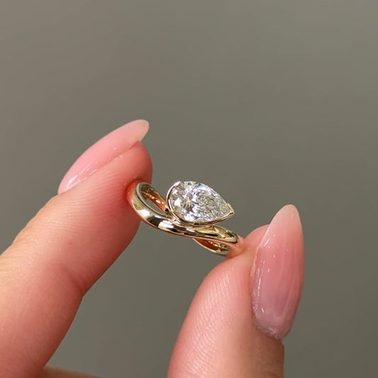 0.79 CT Pear Half Bezel Moissanite Engagement Ring