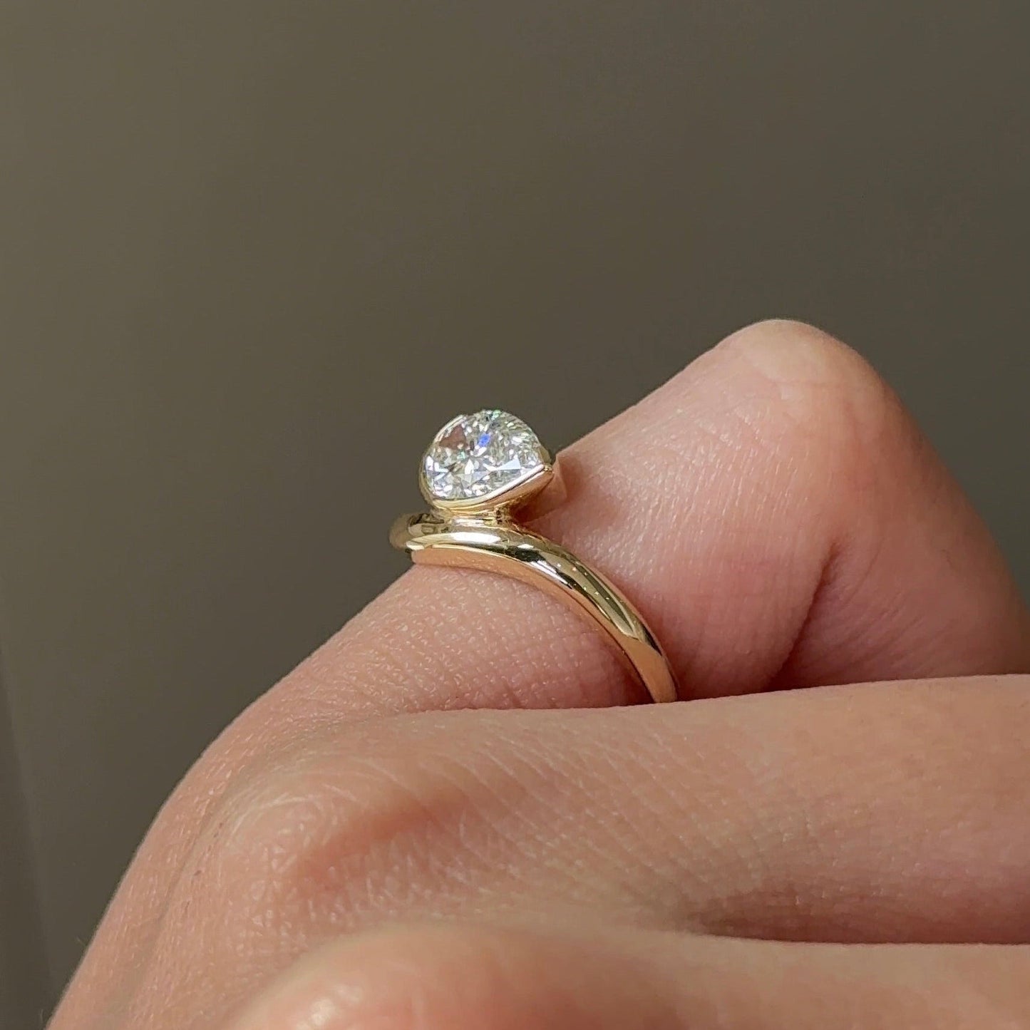 0.79 CT Pear Half Bezel Moissanite Engagement Ring