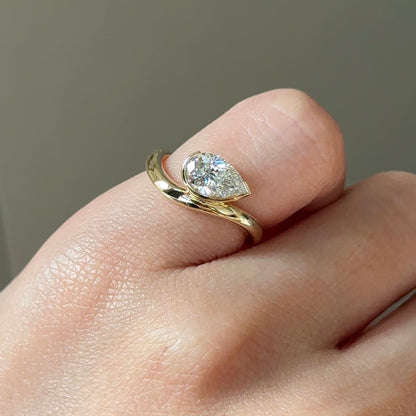 0.79 CT Pear Half Bezel Moissanite Engagement Ring