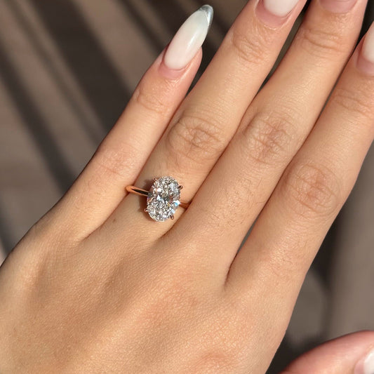 2.5 CT Oval Hidden Halo Moissanite Engagement Ring