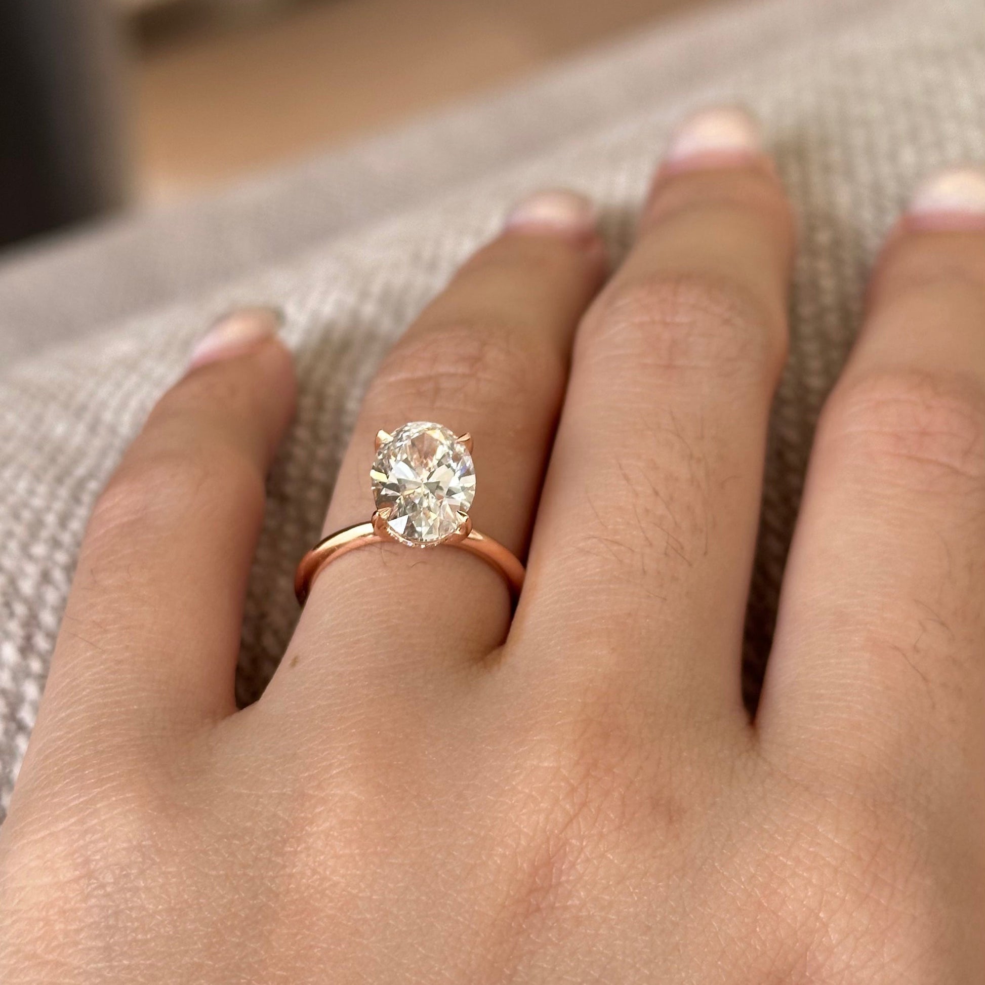 2.5 CT Oval Hidden Halo Moissanite Engagement Ring