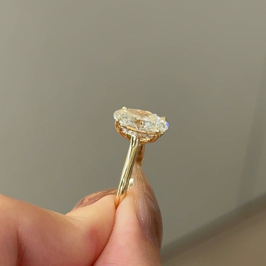 3.06 CT Oval Hidden Halo Moissanite Engagement Ring