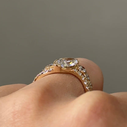 1.09 CT Marquise Curved Pave Moissanite Engagement Ring