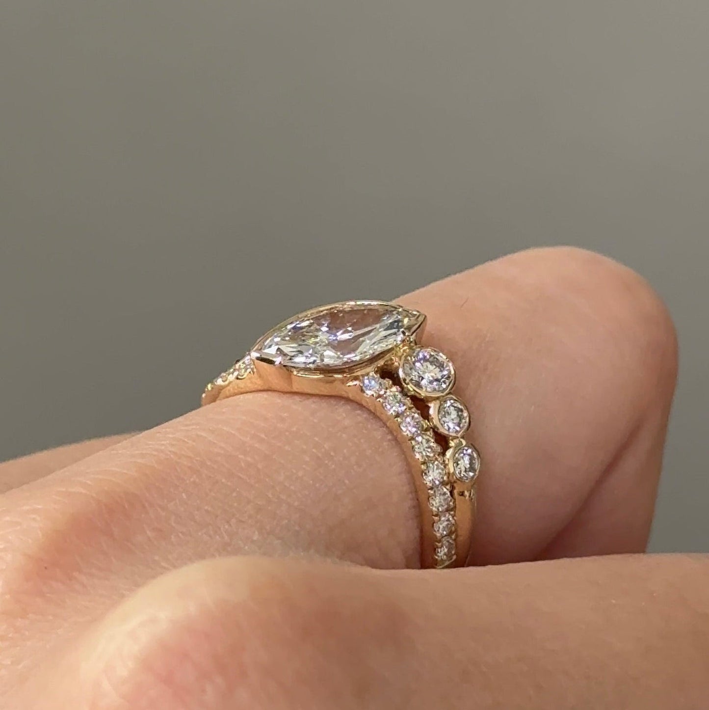 1.09 CT Marquise Curved Pave Moissanite Engagement Ring