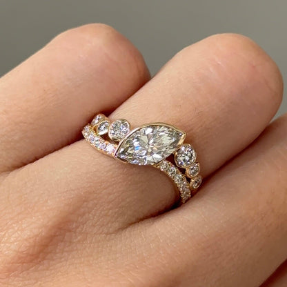 1.09 CT Marquise Curved Pave Moissanite Engagement Ring