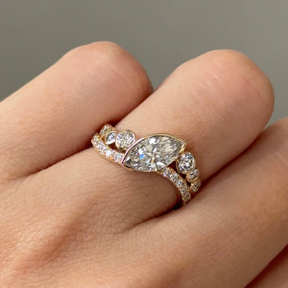 1.09 CT Marquise Curved Pave Moissanite Engagement Ring