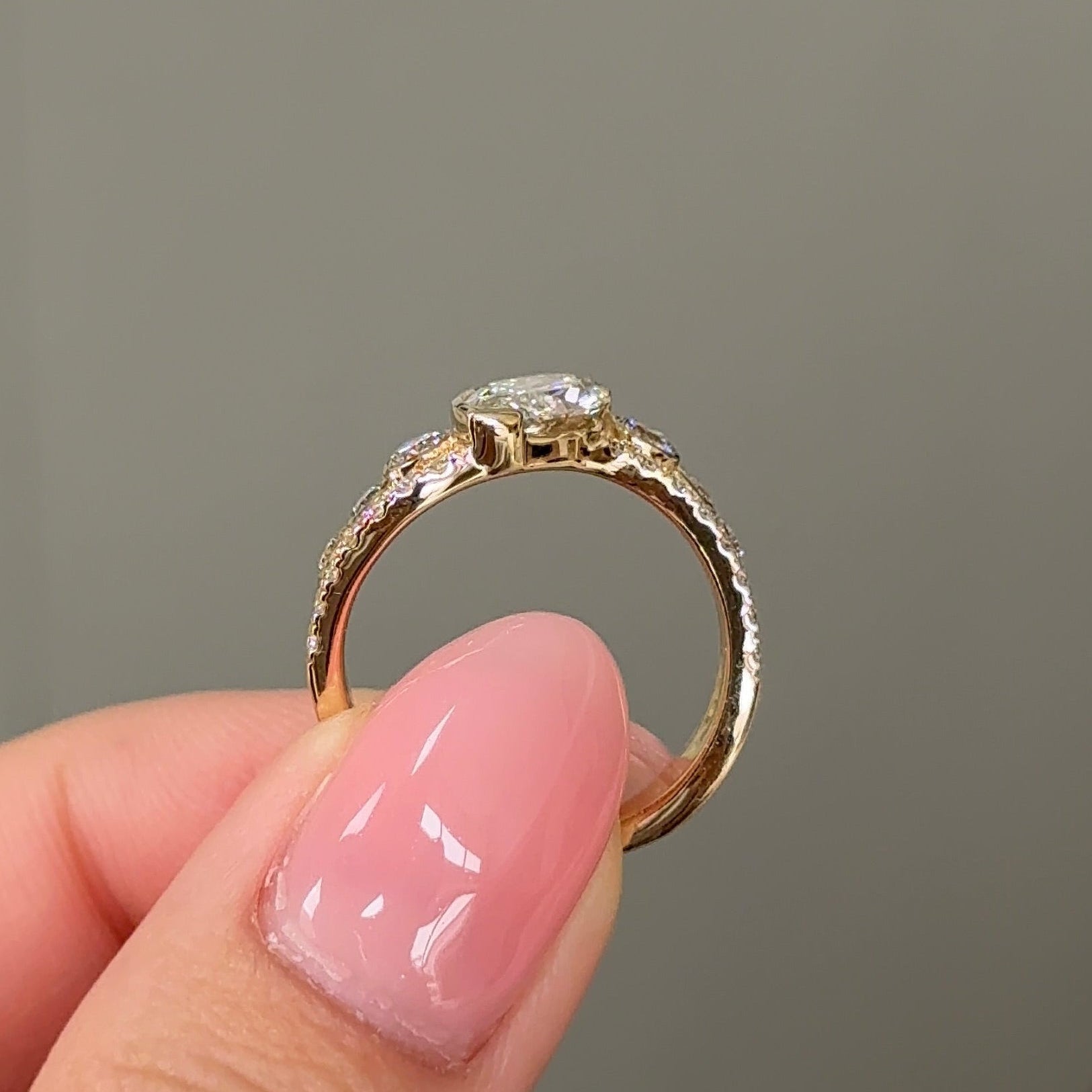 1.09 CT Marquise Curved Pave Moissanite Engagement Ring