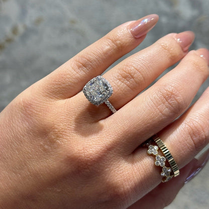 3.46 CT Cushion Pave & Halo Moissanite Engagement Ring