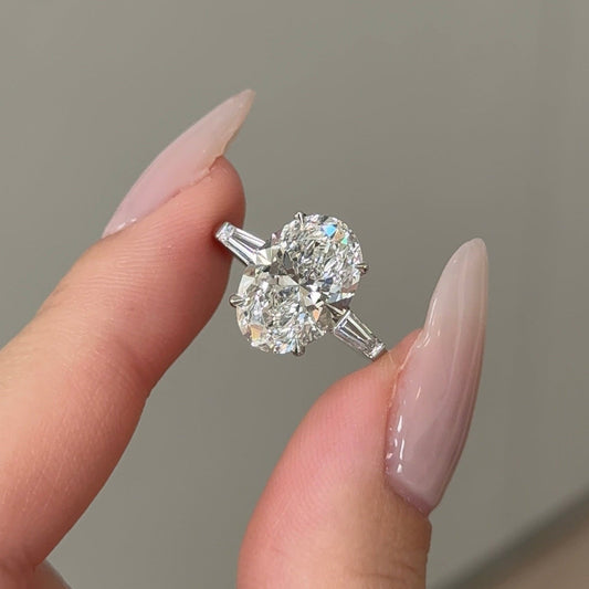 4.04 CT Oval Three Stone Moissanite Engagement Ring