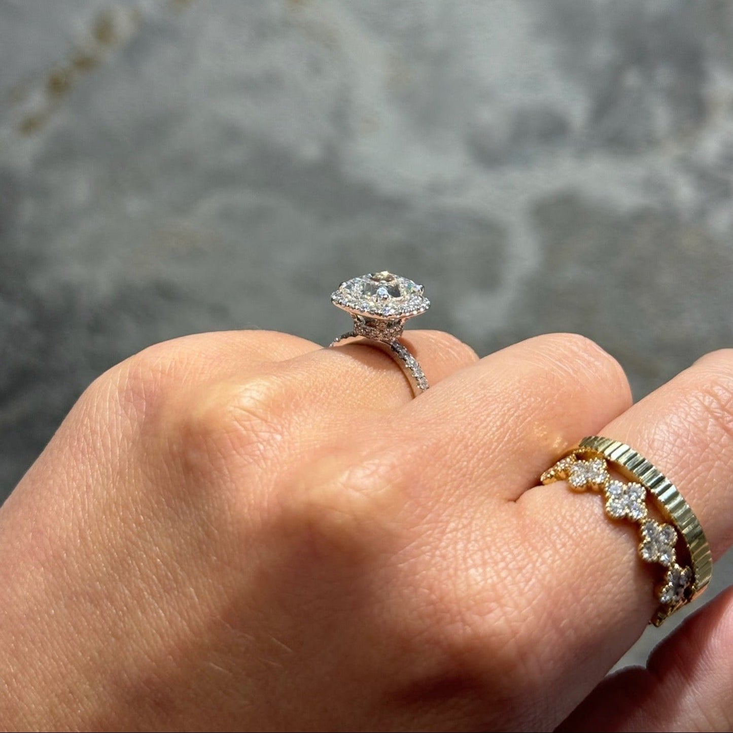 3.46 CT Cushion Pave & Halo Moissanite Engagement Ring