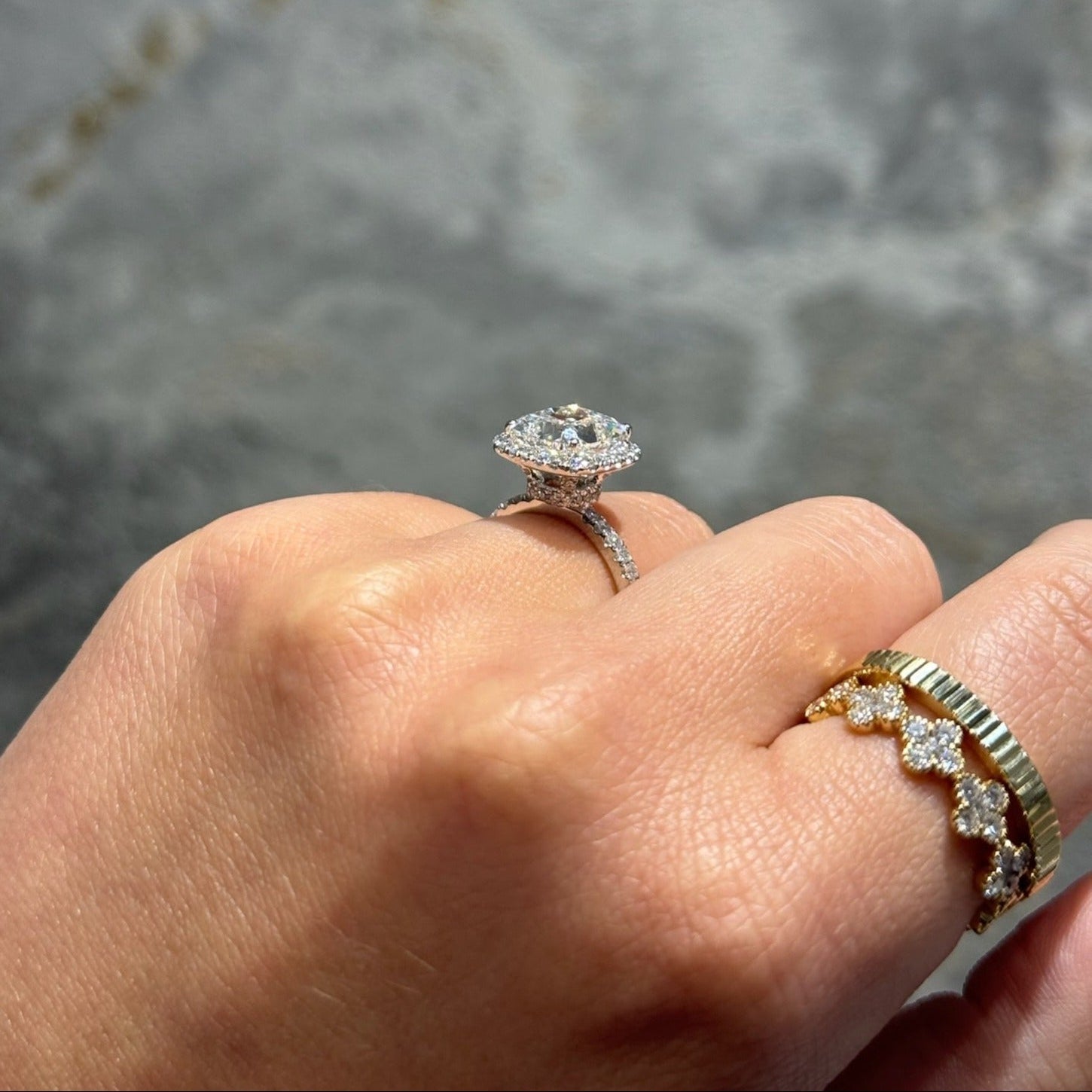 3.46 CT Cushion Pave & Halo Moissanite Engagement Ring