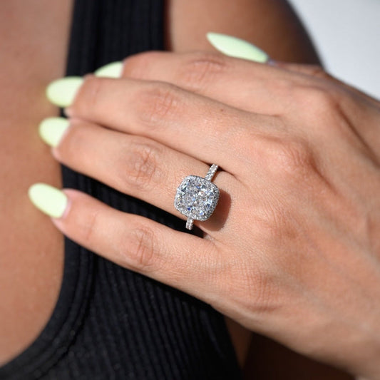 3.46 CT Cushion Pave & Halo Moissanite Engagement Ring