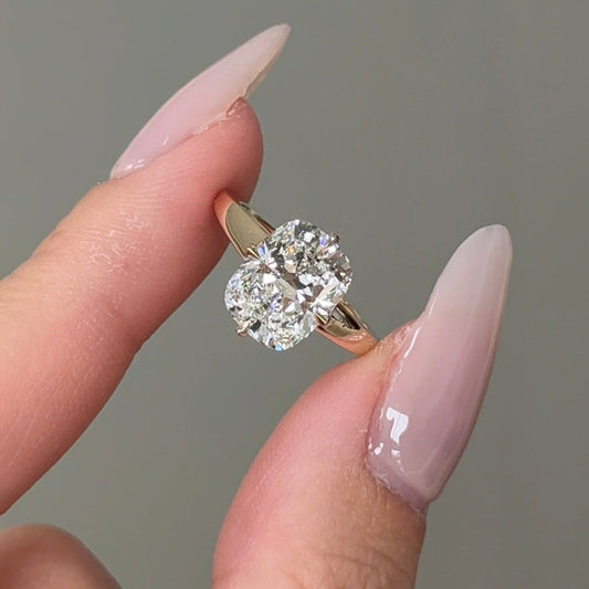 3.1 CT Elongated Cushion Hidden Halo Moissanite Engagement Ring