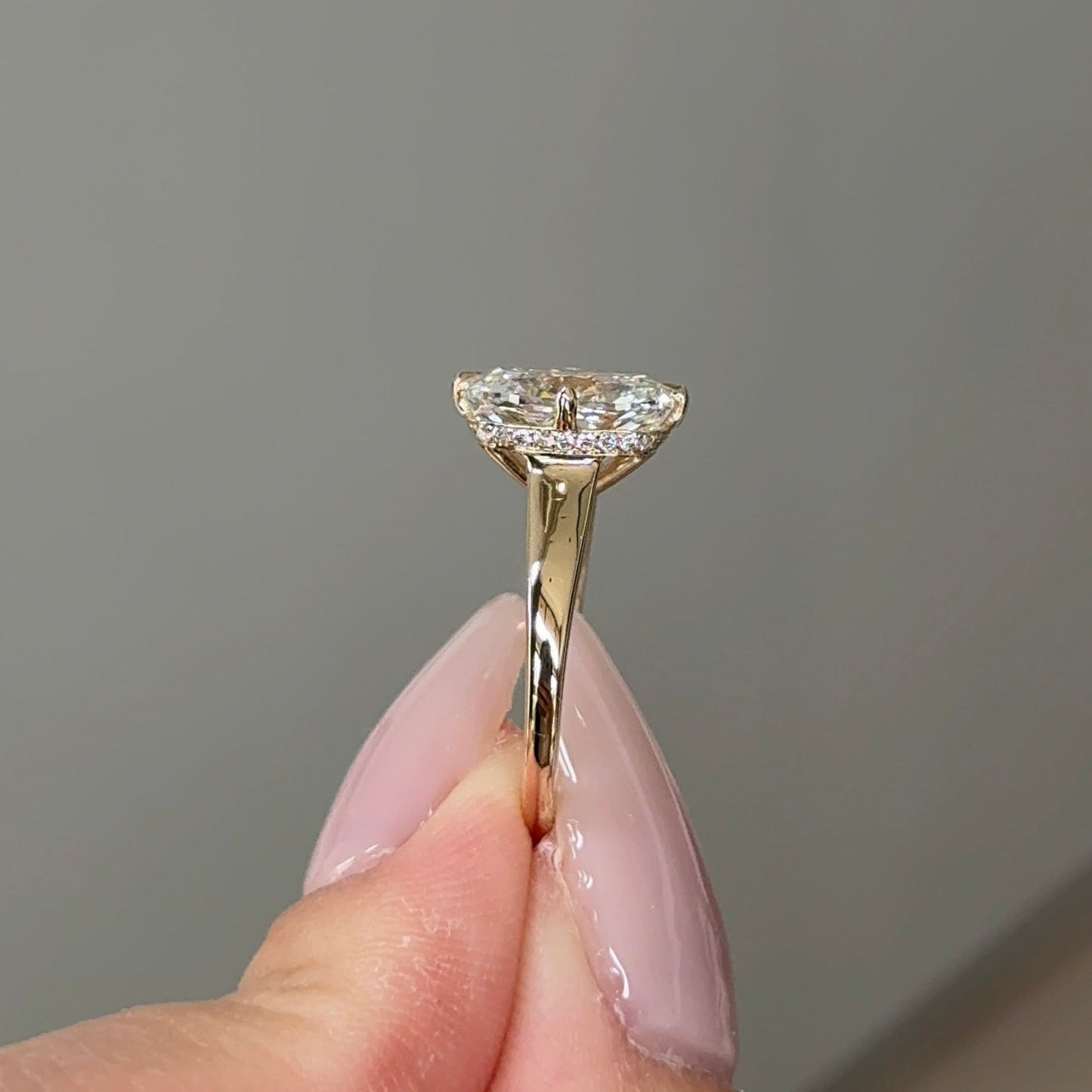 3.1 CT Elongated Cushion Hidden Halo Moissanite Engagement Ring