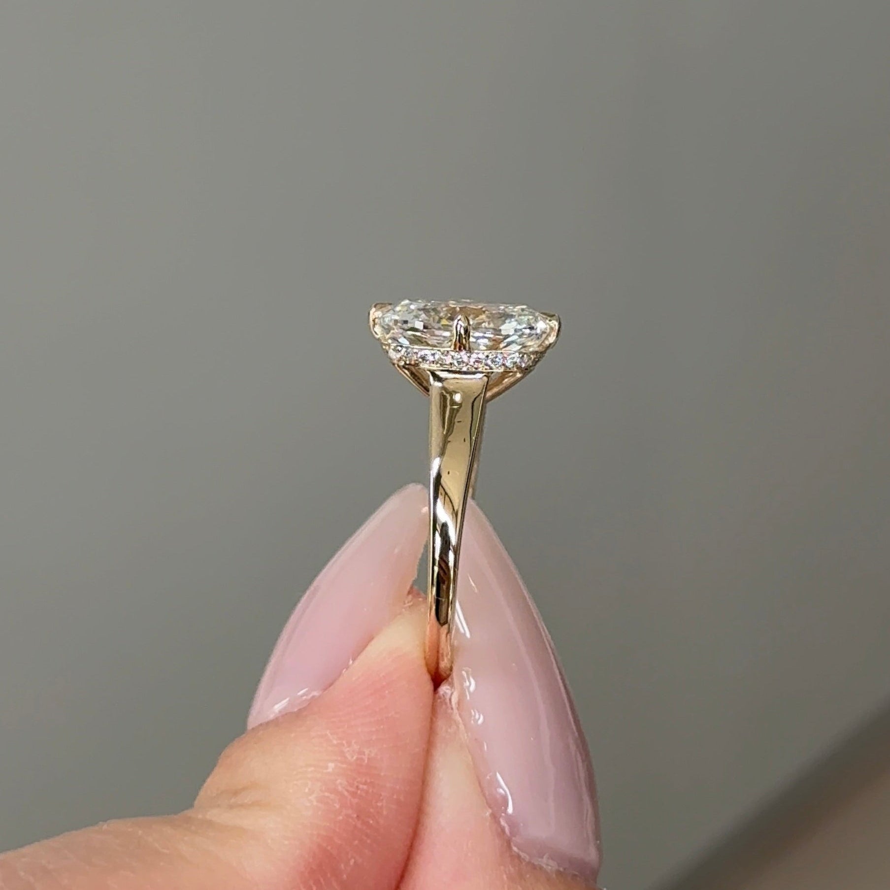 3.1 CT Elongated Cushion Hidden Halo Moissanite Engagement Ring