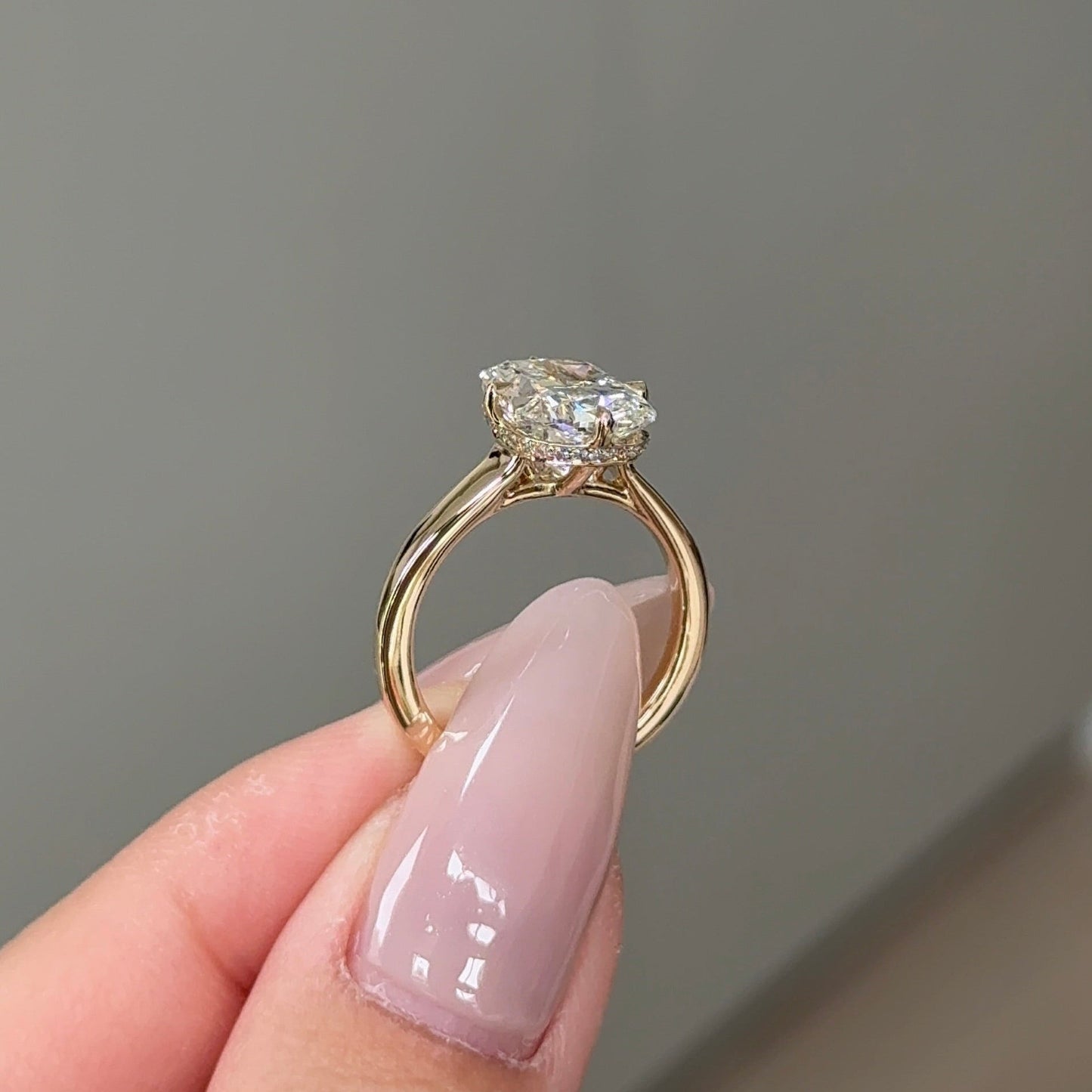 3.1 CT Elongated Cushion Hidden Halo Moissanite Engagement Ring