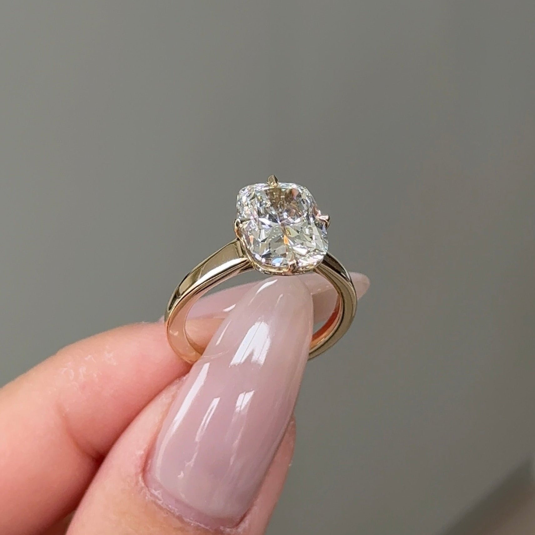 3.1 CT Elongated Cushion Hidden Halo Moissanite Engagement Ring