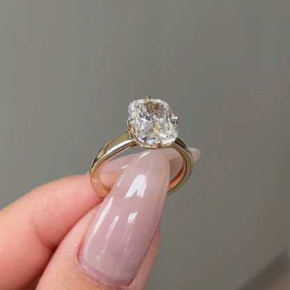 3.1 CT Elongated Cushion Hidden Halo Moissanite Engagement Ring