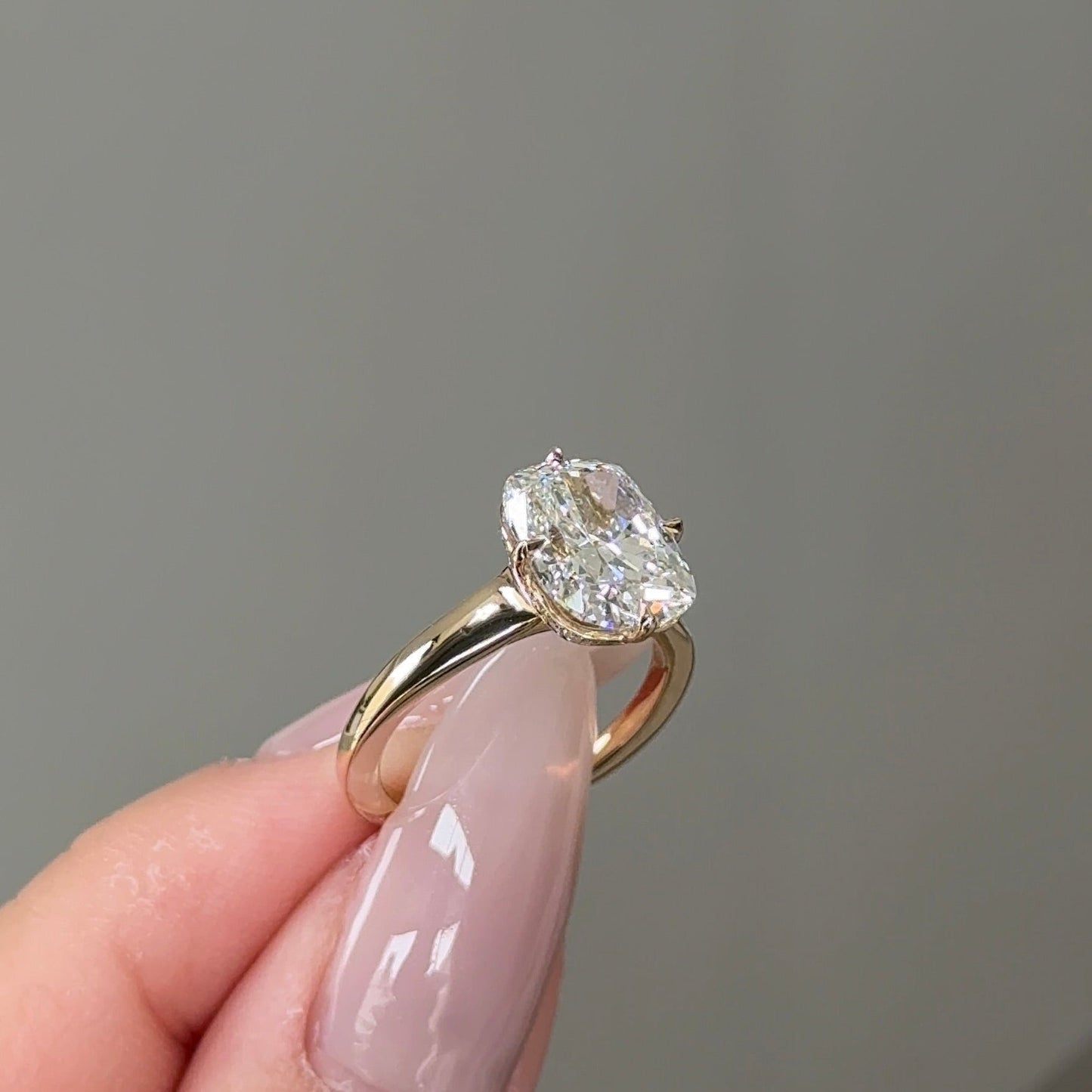 3.1 CT Elongated Cushion Hidden Halo Moissanite Engagement Ring