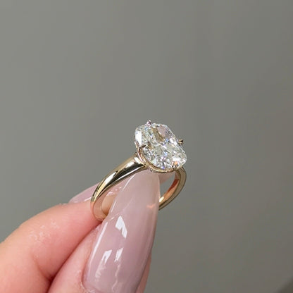 3.1 CT Elongated Cushion Hidden Halo Moissanite Engagement Ring